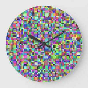 Grande Horloge Ronde Carrés Abstraits Formes Motif multicolore