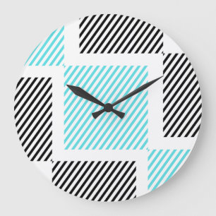 Grande Horloge Ronde Carrés de ligne bleu turquoise