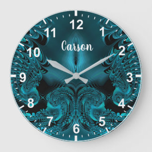 Grande Horloge Ronde CARSON ~ WOW ! Motif fractal vert et noir ~