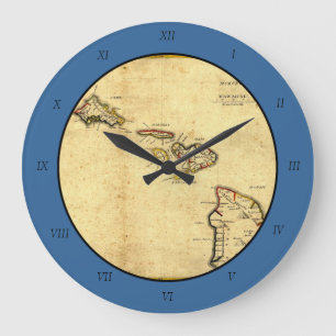 Grande Horloge Ronde Carte 1837 - îles d'Hawaï de cru hawaïennes