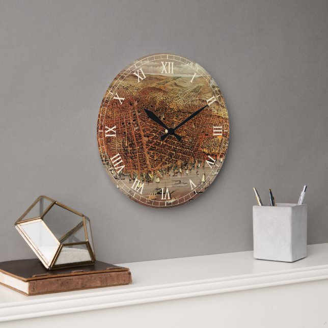 Grande Horloge Ronde Carte aérienne antique de San Francisco, Californi (Bureau)