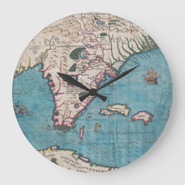 Grande Horloge Ronde Carte antique de Floride et Cuba (Recto)
