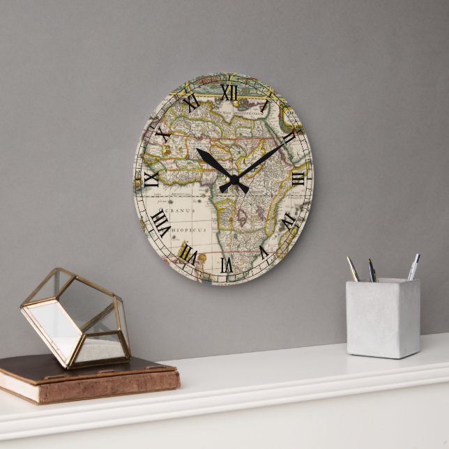 Grande Horloge Ronde Carte antique de l'Afrique par Hondius et Jansson (Bureau)