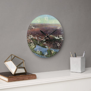 Grande Horloge Ronde Carte antique de Washington DC et de la rivière Po