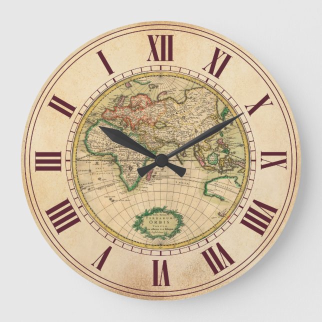 Grande Horloge Ronde Carte antique du monde (Recto)
