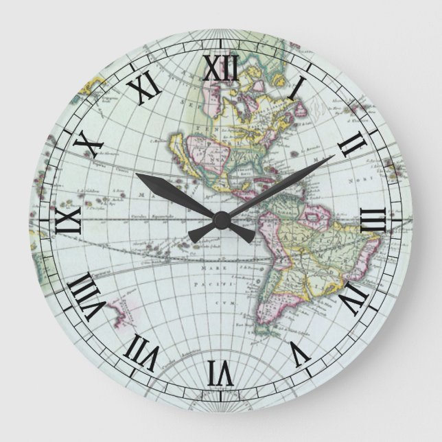 Grande Horloge Ronde Carte antique du monde du 17e siècle, Frederick De (Recto)