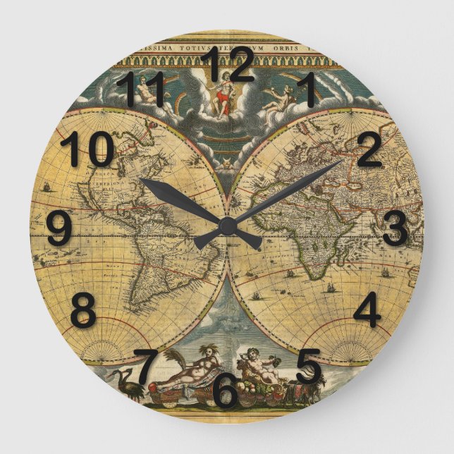 Grande Horloge Ronde Carte antique du monde en détresse #2 (Recto)
