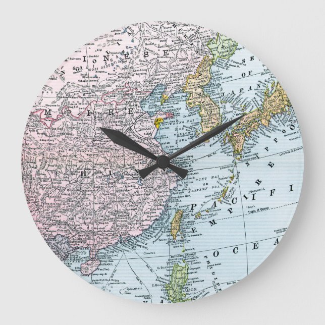 GRANDE HORLOGE RONDE CARTE : ASIE DE L'EST, 1907 (Recto)