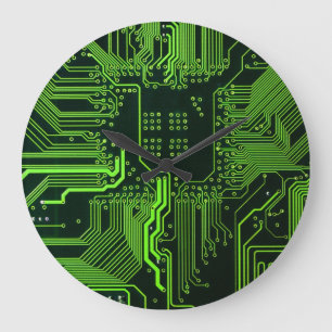 Grande Horloge Ronde Carte cool de circuit informatique verte