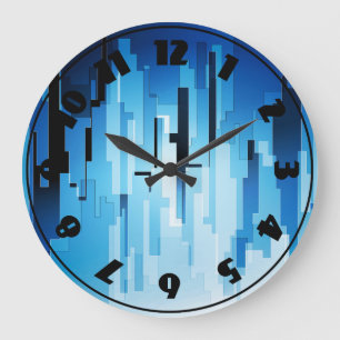 Grande Horloge Ronde Carte d'art Blue Tech