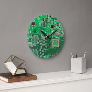 Grande Horloge Ronde Carte de circuit Geek d'ordinateur vert