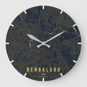 Grande Horloge Ronde Carte de la ville de Bengaluru en Inde, design min