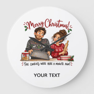 Grande Horloge Ronde Carte de Noël Personnalisée avec des Biscuits de N