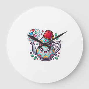 Grande Horloge Ronde Carte de théière marocaine Kawaii