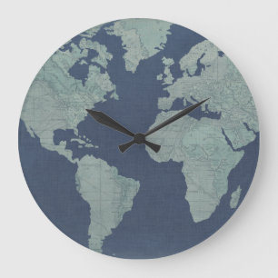 Grande Horloge Ronde Carte de toile bleue du monde