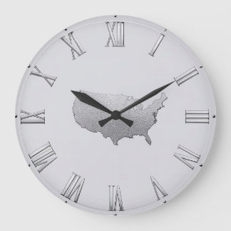 Grande Horloge Ronde Carte des États-Unis en argent avec chiffres romai