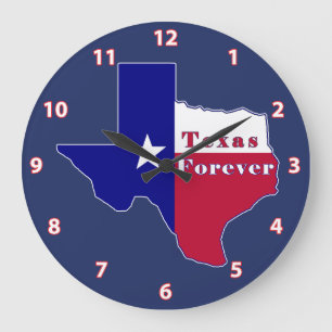 Grande Horloge Ronde Carte du drapeau Texas Forever