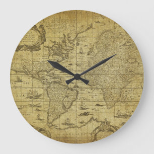 Grande Horloge Ronde Carte du monde 1635 : Style Vintage