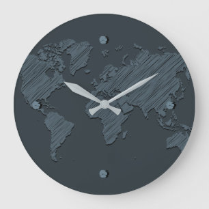 Grande Horloge Ronde Carte du monde Abstrait gris foncé unique