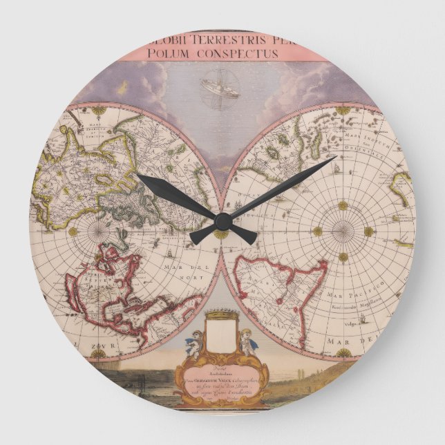 Grande Horloge Ronde Carte du monde antique (Recto)