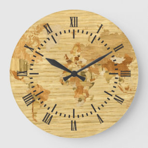 Grande Horloge Ronde Carte du monde en bois 2