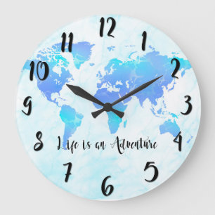 Grande Horloge Ronde Carte du monde Purple & Blue La vie est une aventu
