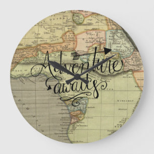 Grande Horloge Ronde Carte du monde vintage Aventure à venir