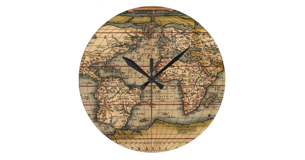 Grande Horloge Ronde Carte Du Monde Vintage Par Abraham Ortelius 1564 Zazzle Fr Grande Horloge Ronde Carte Du Monde Vintage Par Abraham Ortelius 1564 Zazzle Fr