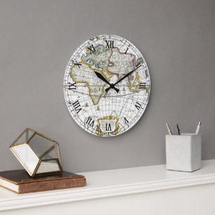 Grande Horloge Ronde Carte du Vieux Monde antique par Hendrik Hondius,