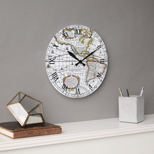 Grande Horloge Ronde Carte du Vieux Monde antique par Hendrik Hondius,  (Bureau)