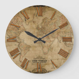 Grande Horloge Ronde Carte du Vieux Monde Vintage Historique Designer H