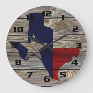 Grande Horloge Ronde Carte et drapeau du Texas patriotique russe
