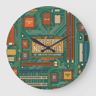 Grande Horloge Ronde Carte mère d'ordinateur vintage des années 80 "Ali