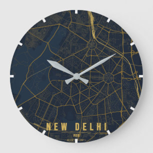 Grande Horloge Ronde Carte minimale de la ville de New Delhi en Inde