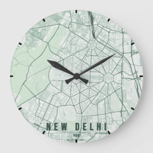 Grande Horloge Ronde Carte minimale de la ville de New Delhi Inde