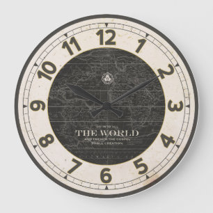 GRANDE HORLOGE RONDE CARTE MONDIALE DE L'ATLAS ANTIQUE