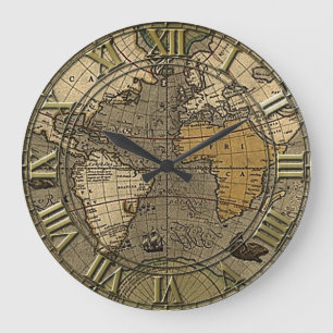 Grande Horloge Ronde Carte vintage du monde