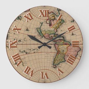 Grande Horloge Ronde Cartes du vieux monde Vintage