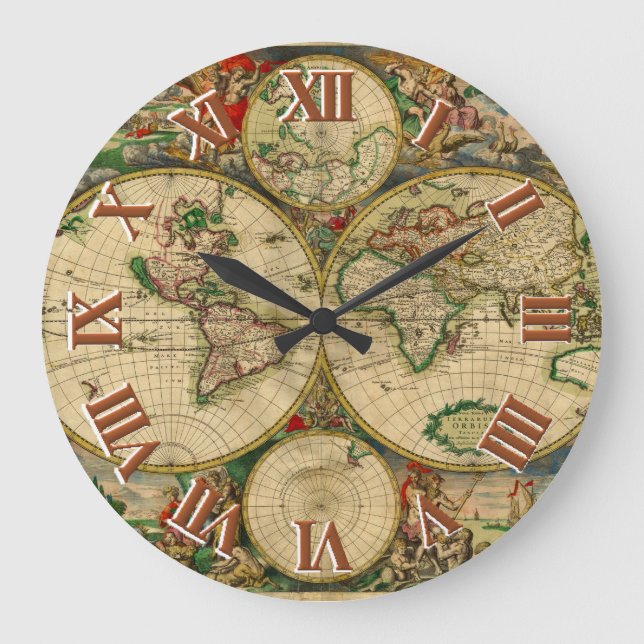Grande Horloge Ronde Cartes vintage vieux monde (Recto)
