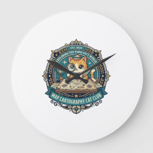 Grande Horloge Ronde Cartographie de carte Chat Design drôle amateur de