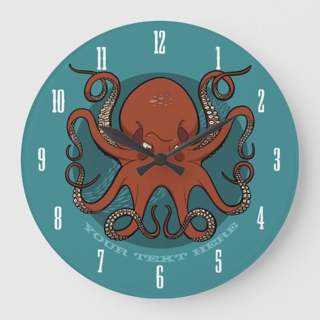Grande Horloge Ronde Cartographie de Tentacles de pieuvre rouge avec te (Recto)