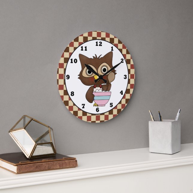 Grande Horloge Ronde Cartoon Baking Owl Kitchen wall clock (Bureau)