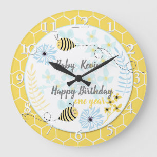 Grande Horloge Ronde Cartoon bumblebees on a background of blue, yellow