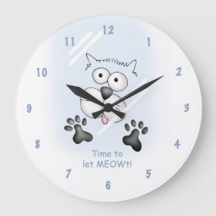 Grande Horloge Ronde Cartoon cat "Temps to let MEOWt !" clock.