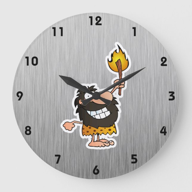 Grande Horloge Ronde Cartoon Caveman; Métal-look (Recto)