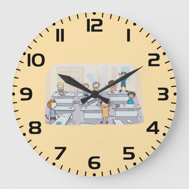 Grande Horloge Ronde Cartoon Classroom Chaos With Wild Students (Recto)