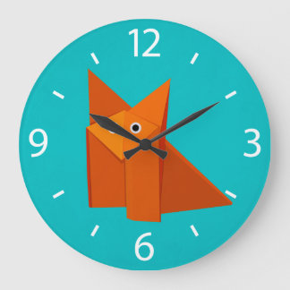 Grande Horloge Ronde Cartoon coloré Origami Fox mignonne Enfants
