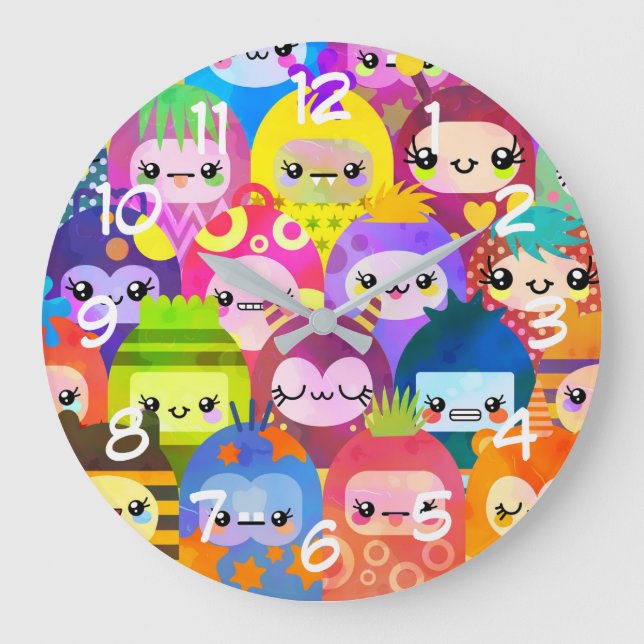 Grande Horloge Ronde Cartoon couleur mignonne Personnages personnages (Recto)