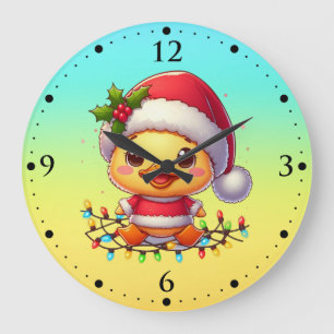 Grande Horloge Ronde Cartoon de canard de Noël Père Noël-68362