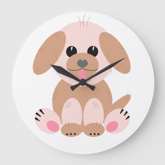 Grande Horloge Ronde Cartoon de Chien Chien simple mignon Pastel (Recto)